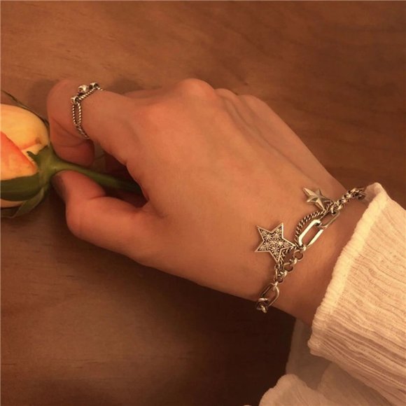 *925 Sterling Silver Diamond Star Link Bracelet - Picture 10 of 12